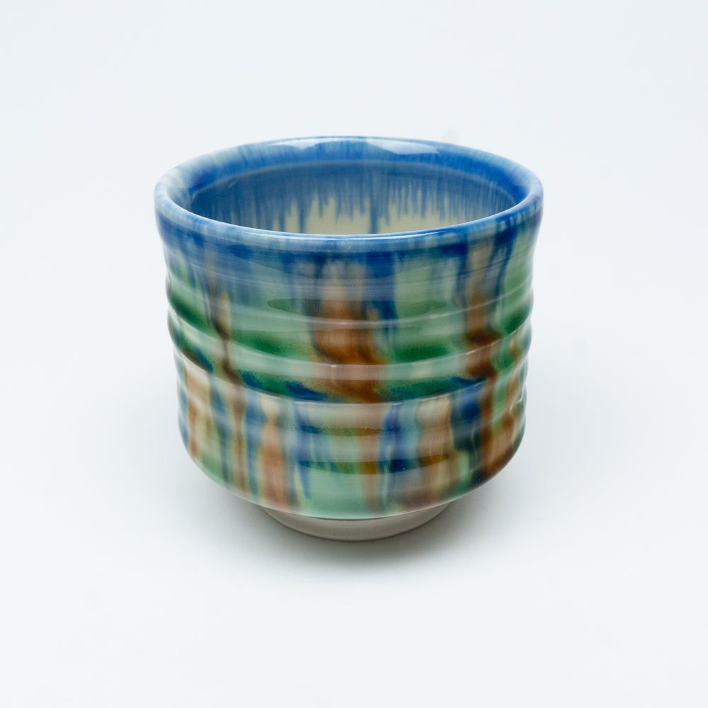 Fluxware Teabowl With Throwing Lines & Fluid Wash Pattern