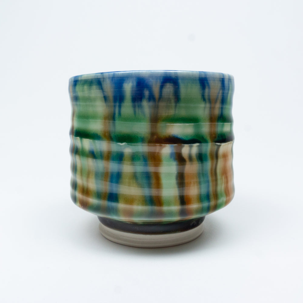 Fluxware Teabowl With Throwing Lines & Fluid Wash Pattern